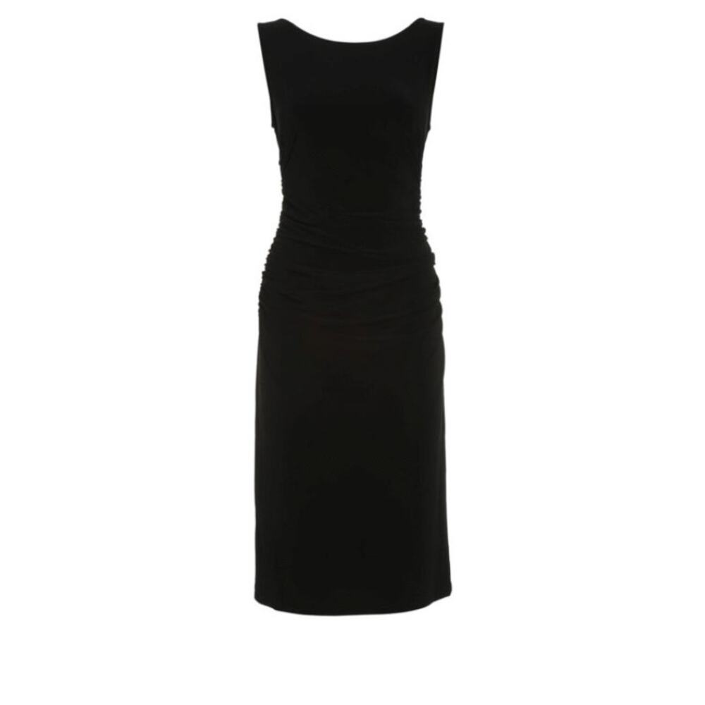 NORMA KAMALI minimalist black Shirred Waist stretch sleeveless midi dress